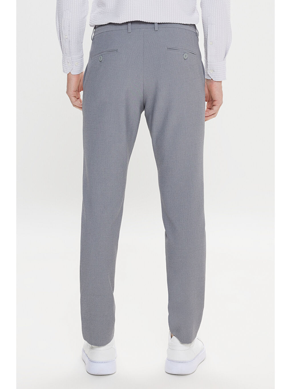 Erkek Gri Slim Fit Dar Kesim Beli Bağlamalı Yan Cep Gofre Desenli Pantolon-7