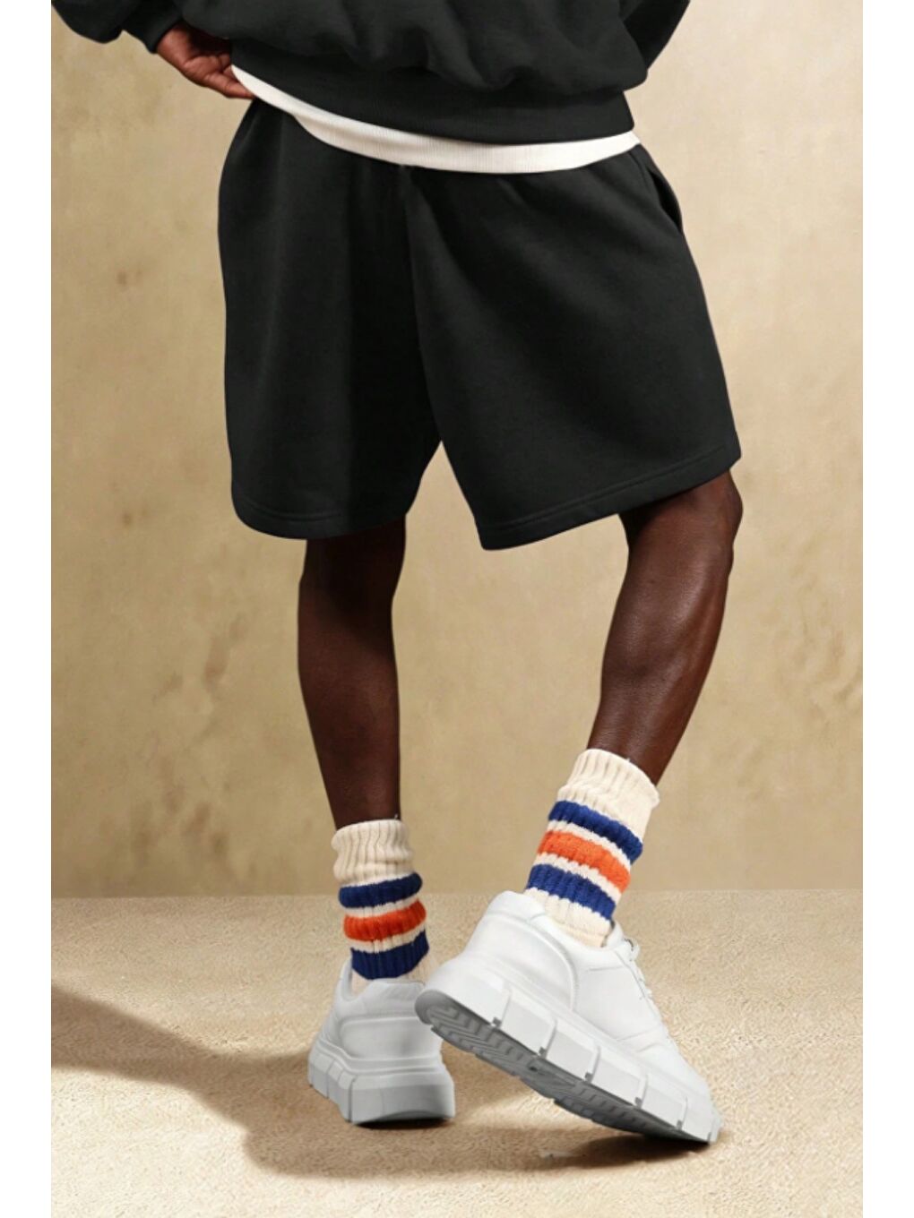 Siyah Erkek Oversize Cepli Penye Şort Lastikli Beli Ayarlanabilir Rahat Kesim Şort-5