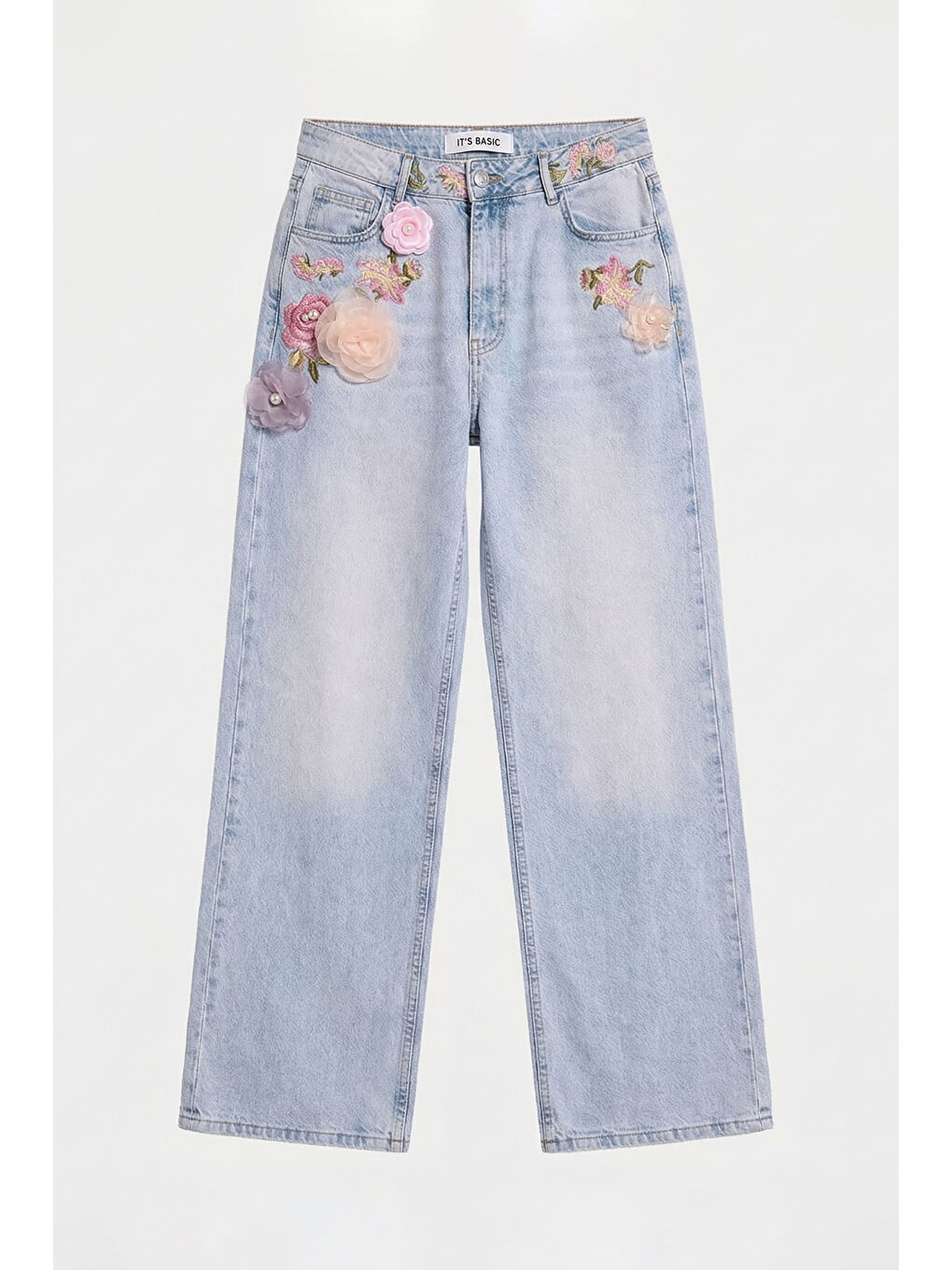 Mavi Kadın Jean Rengi 4s6-89 Straight Fit Gül ve Nakış Detaylı Özel Tasarım Denim Jean-3