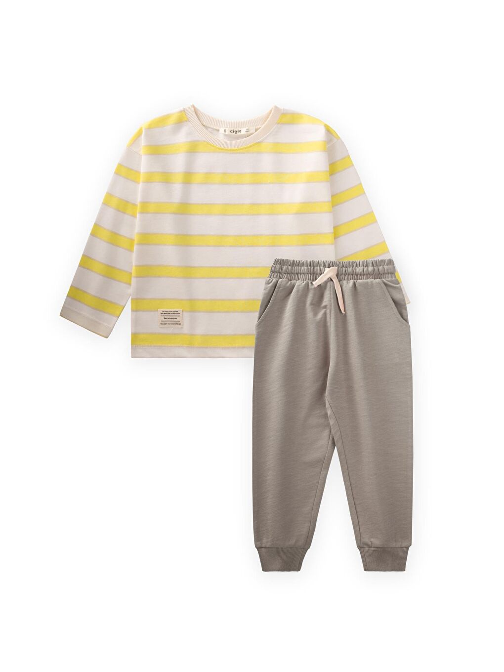 Çizgili Uzun Kollu T-Shırt Takım 2-12 Yaş Bej Sarı Çizgili