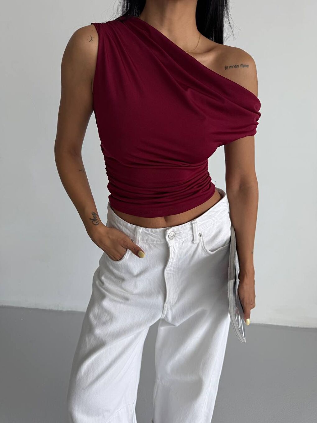 Omuz Detay Bordo Sandy Bluz-2