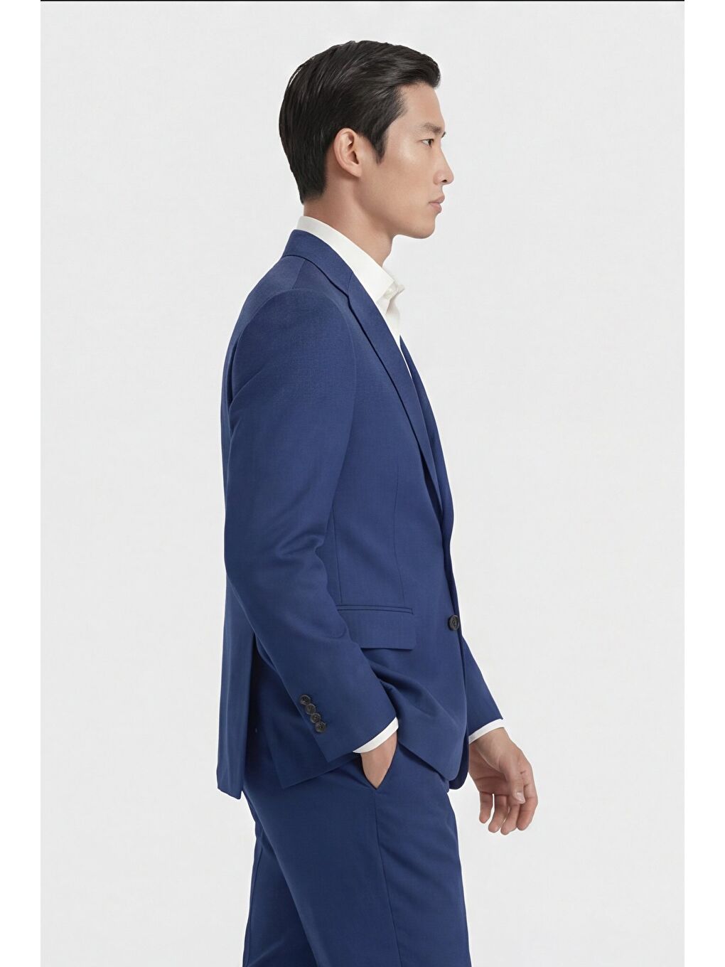 Mavi Erkek Yün Karışımlı 4 Drop Klasik Parlament Takım Elbise-2