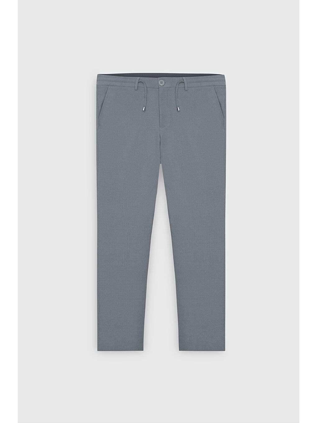 Erkek Gri Slim Fit Dar Kesim Beli Bağlamalı Yan Cep Gofre Desenli Pantolon-9