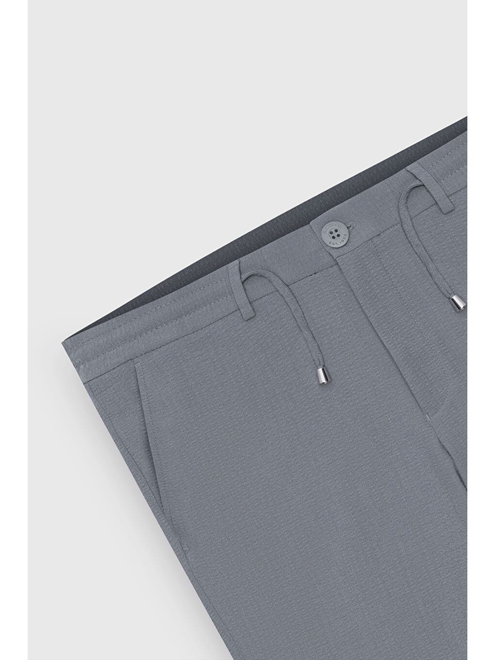 Erkek Gri Slim Fit Dar Kesim Beli Bağlamalı Yan Cep Gofre Desenli Pantolon-11