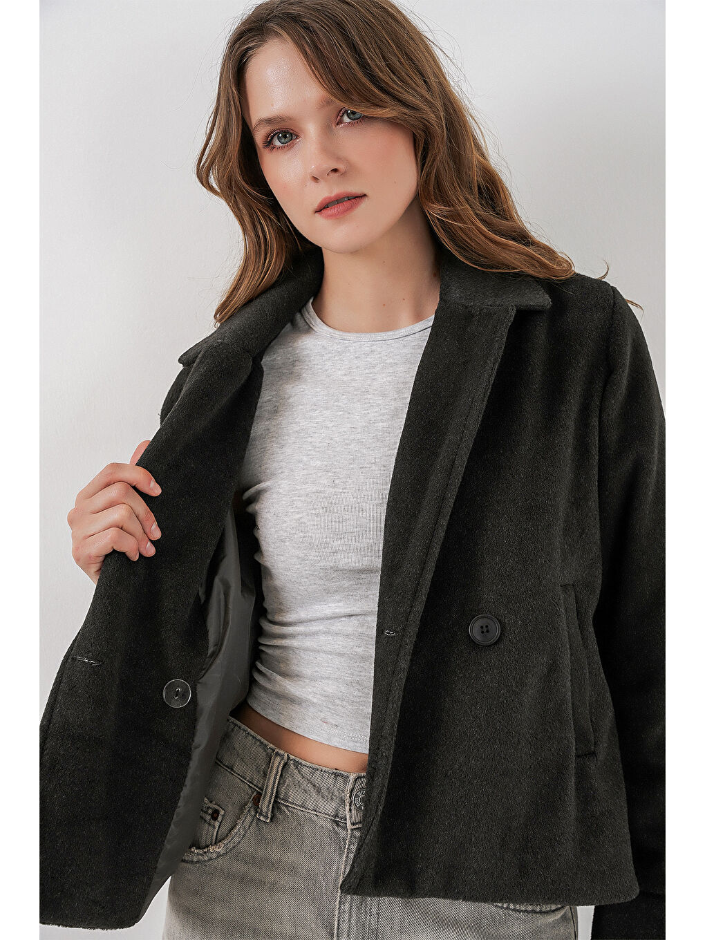 Kadın Kaşe Ceket 0725 - Antrasit-3