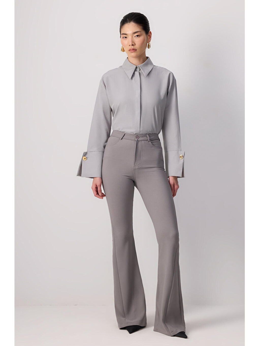 Gri İspanyol Paça Krep Pantolon