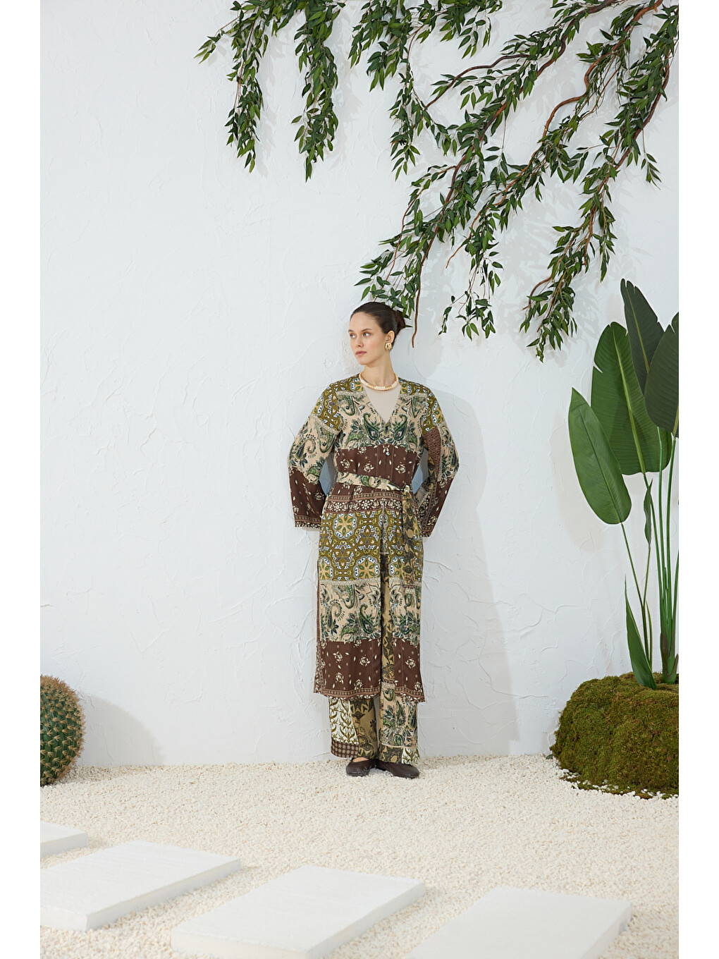 Haki Desenli Britli Kimono