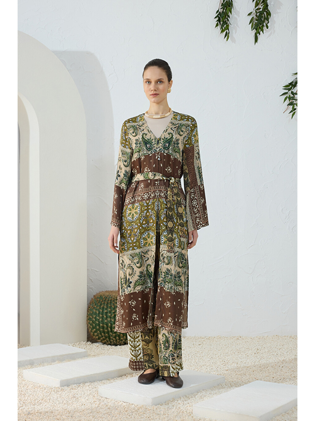 Haki Desenli Britli Kimono-1