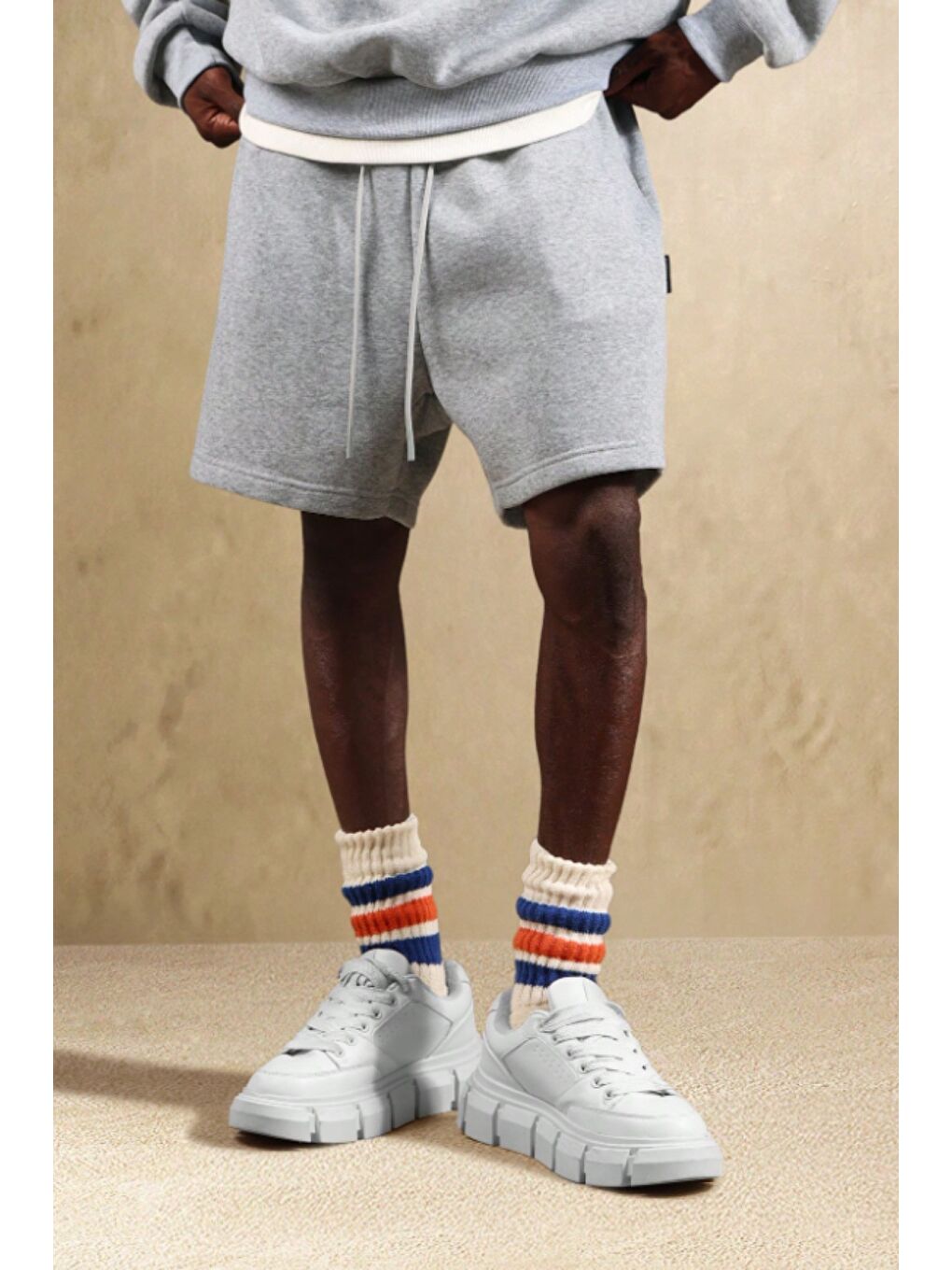 Gri Erkek Oversize Cepli Penye Şort Lastikli Beli Ayarlanabilir Rahat Kesim Şort-3