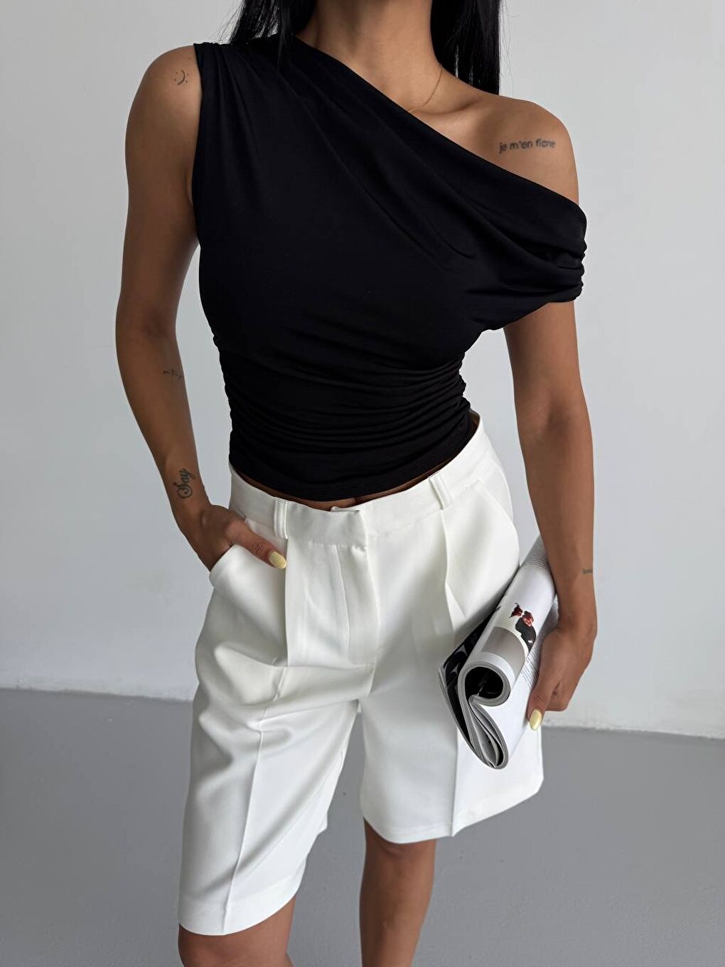 Omuz Detay Siyah Sandy Bluz-2