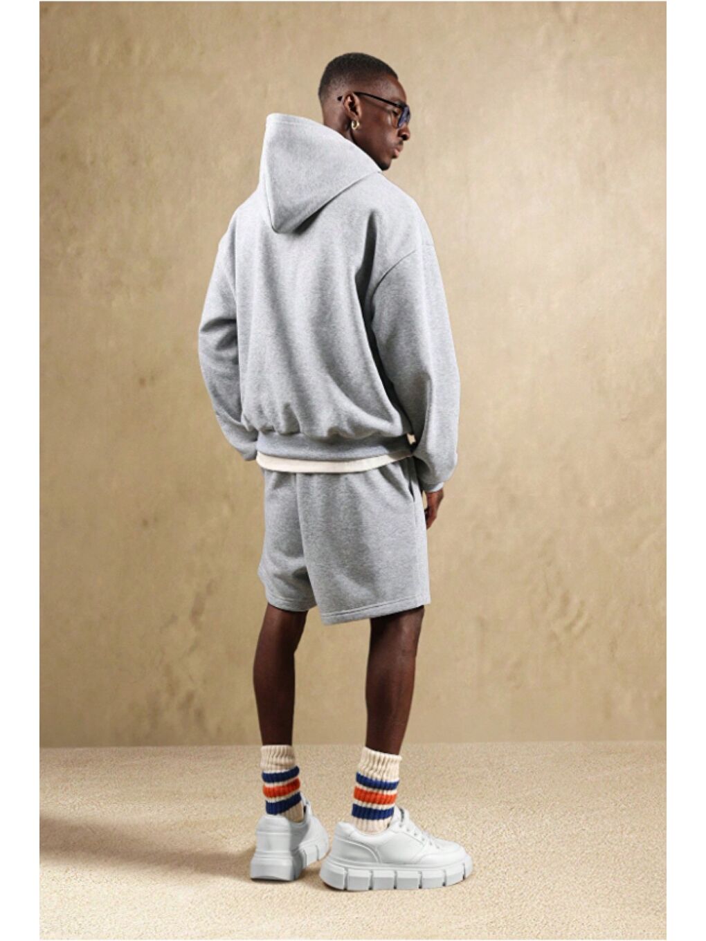 Gri Erkek Oversize Cepli Penye Şort Lastikli Beli Ayarlanabilir Rahat Kesim Şort-4