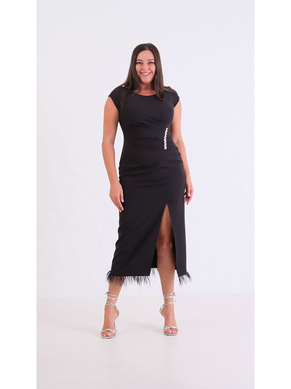 Kadın Siyah Büyük Beden Otrişli Söz Nişan Nikah Abiye Elbise-1