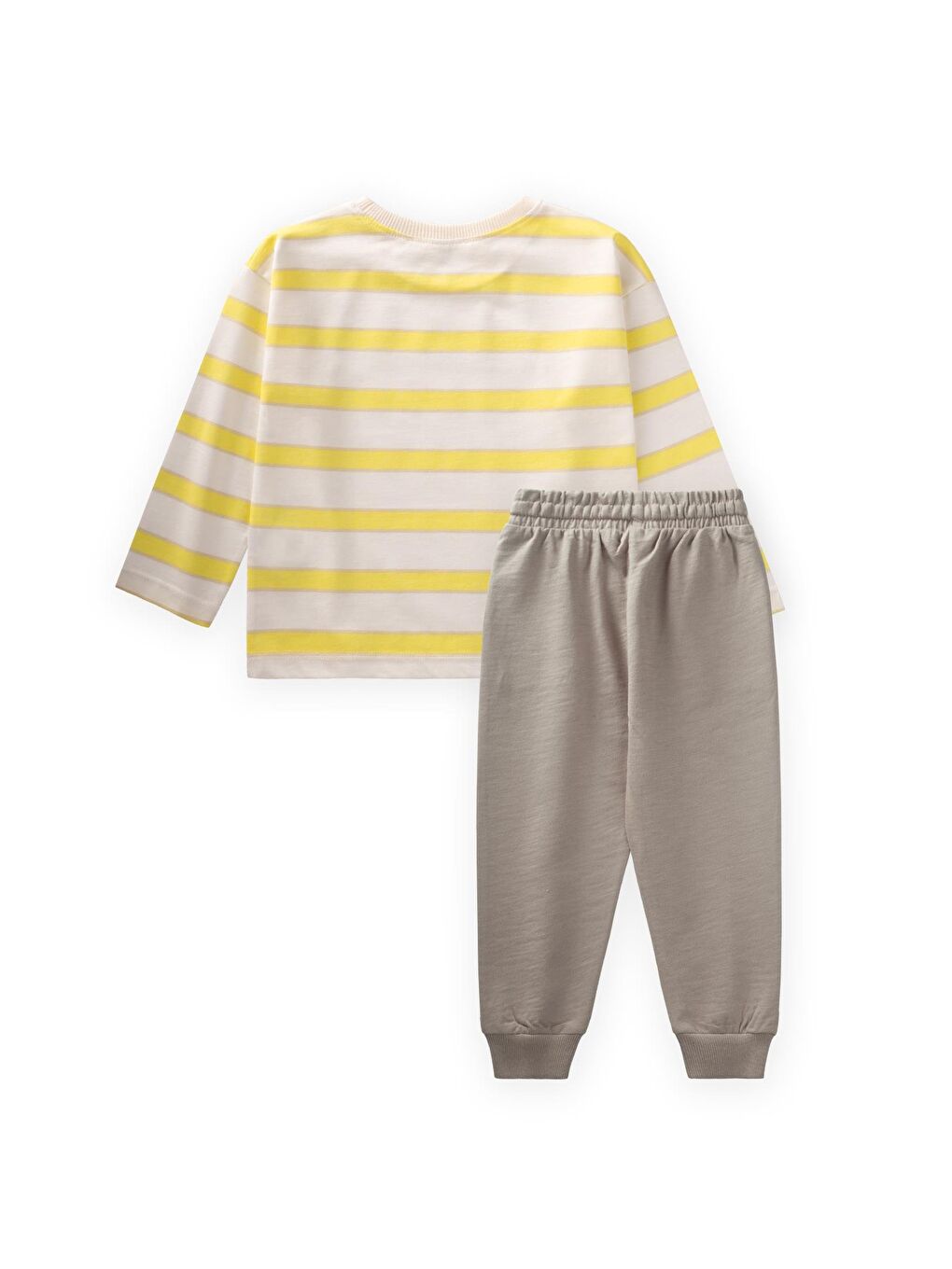 Çizgili Uzun Kollu T-Shırt Takım 2-12 Yaş Bej Sarı Çizgili-1