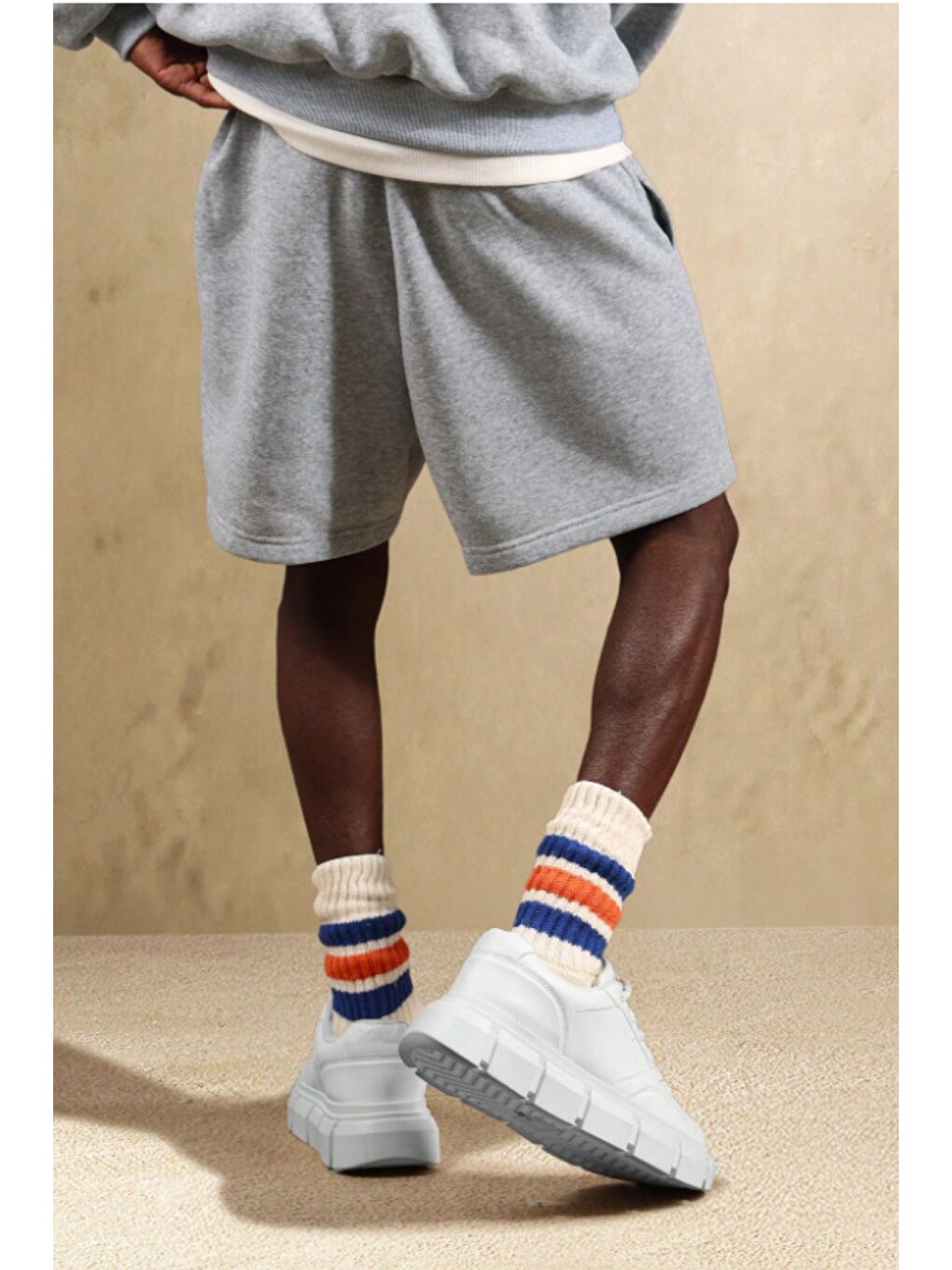 Gri Erkek Oversize Cepli Penye Şort Lastikli Beli Ayarlanabilir Rahat Kesim Şort-5