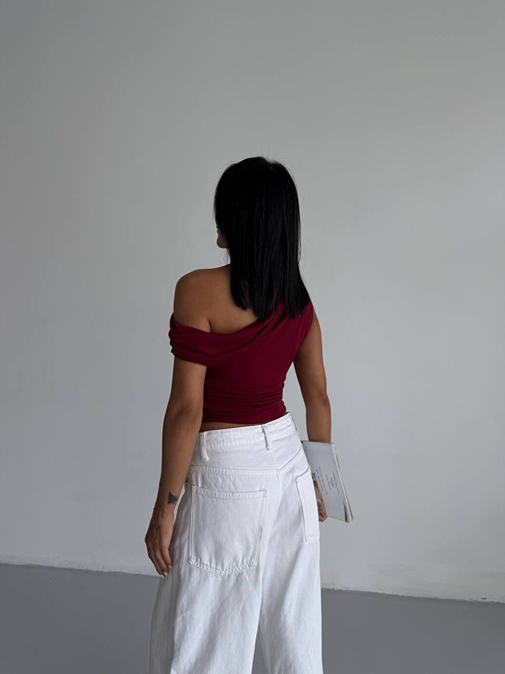 Omuz Detay Bordo Sandy Bluz-4