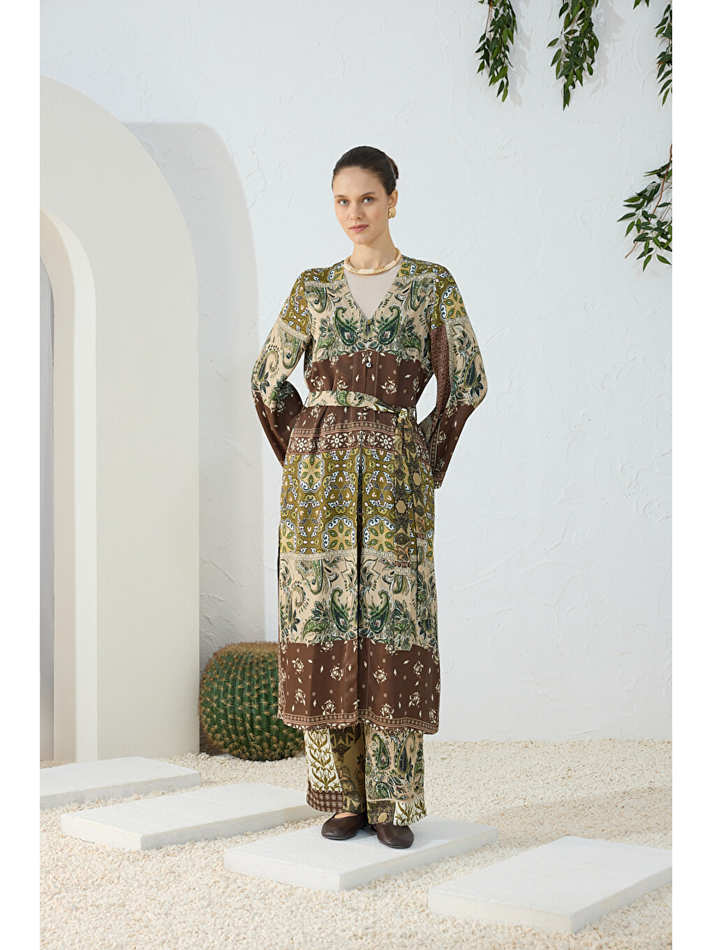 Haki Desenli Britli Kimono-3