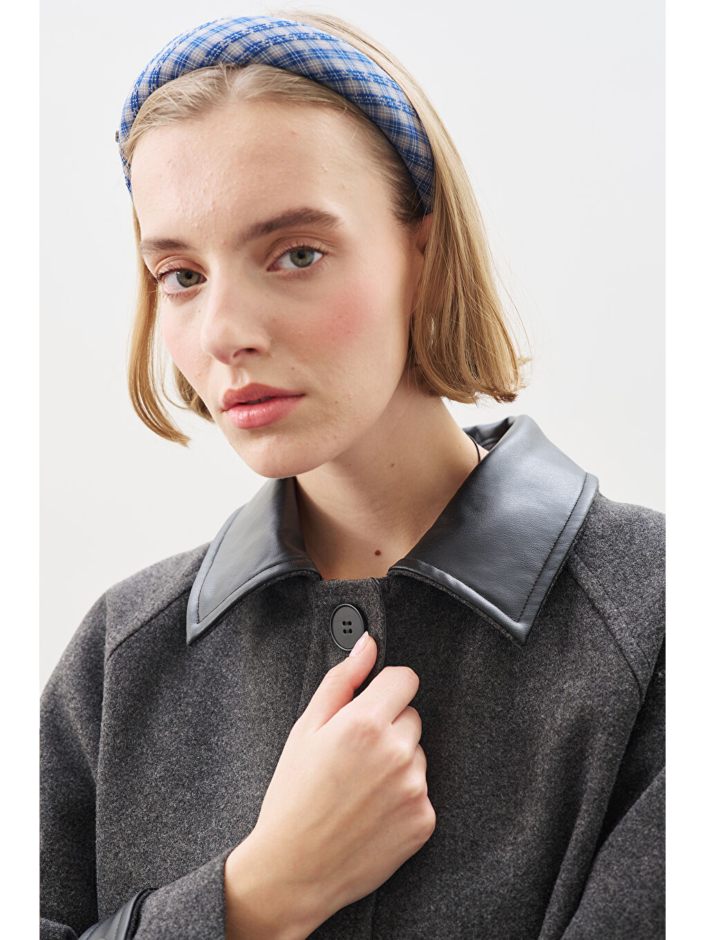 Deri Detaylı Kaşe Kaban Antrasit-3