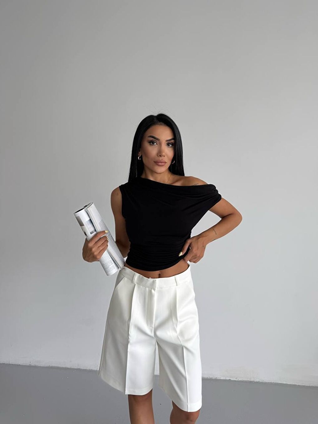 Omuz Detay Siyah Sandy Bluz-3