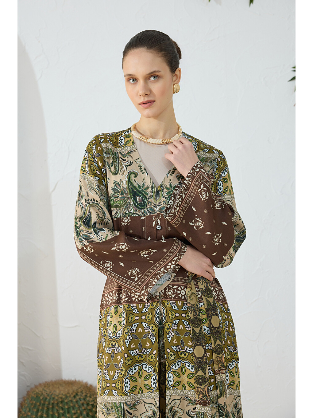Haki Desenli Britli Kimono-4
