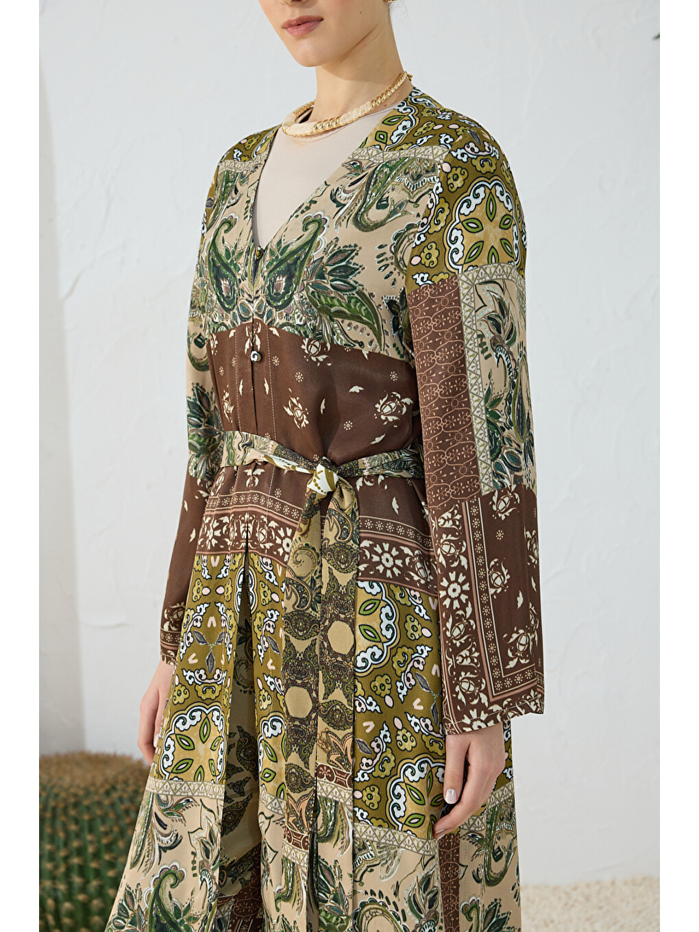 Haki Desenli Britli Kimono-5