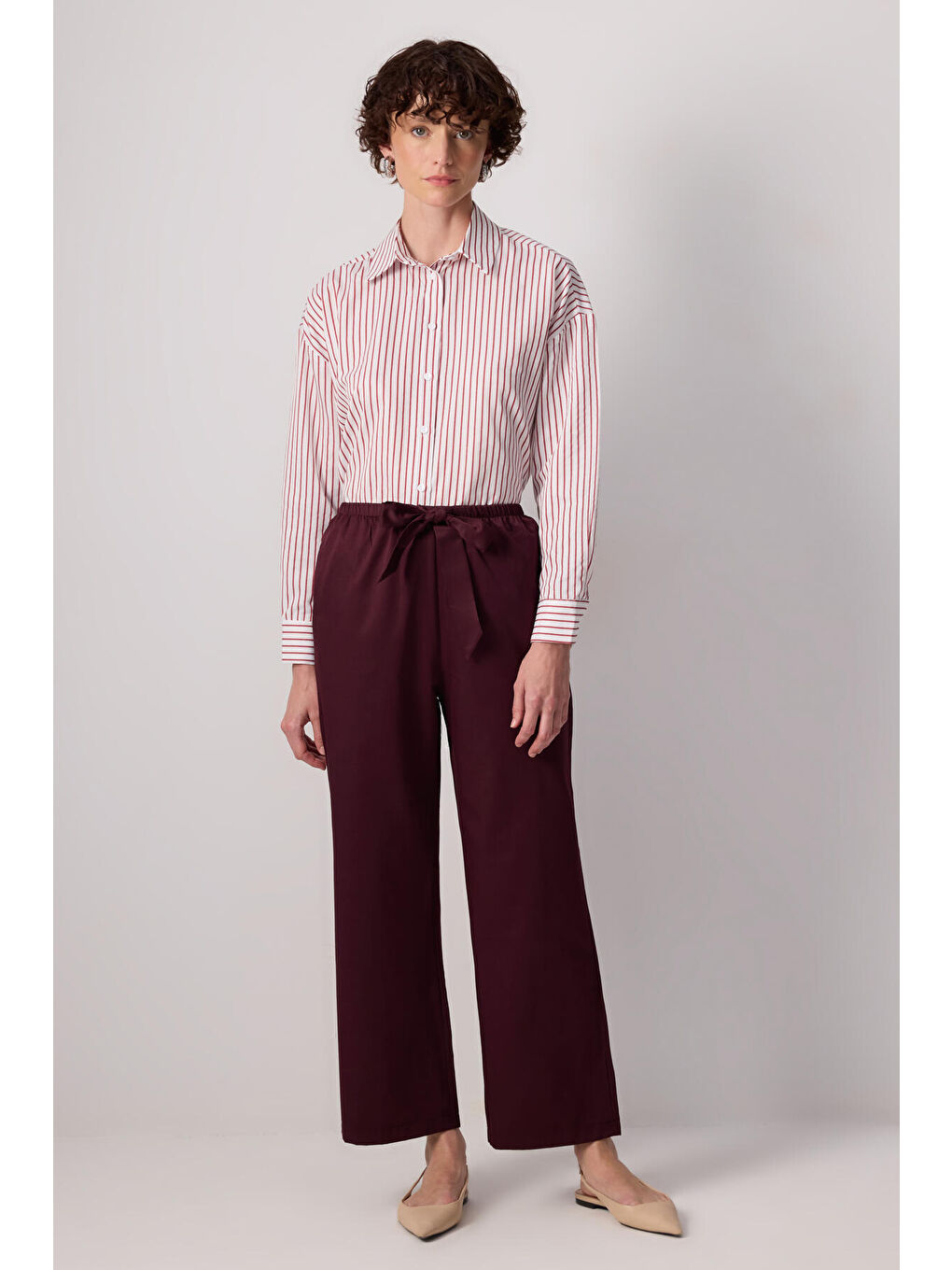 Mürdüm Elastik Bel Bol Paça Pantolon