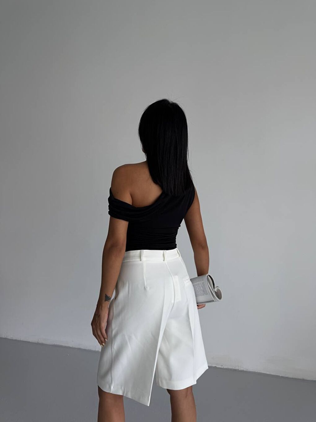 Omuz Detay Siyah Sandy Bluz-4