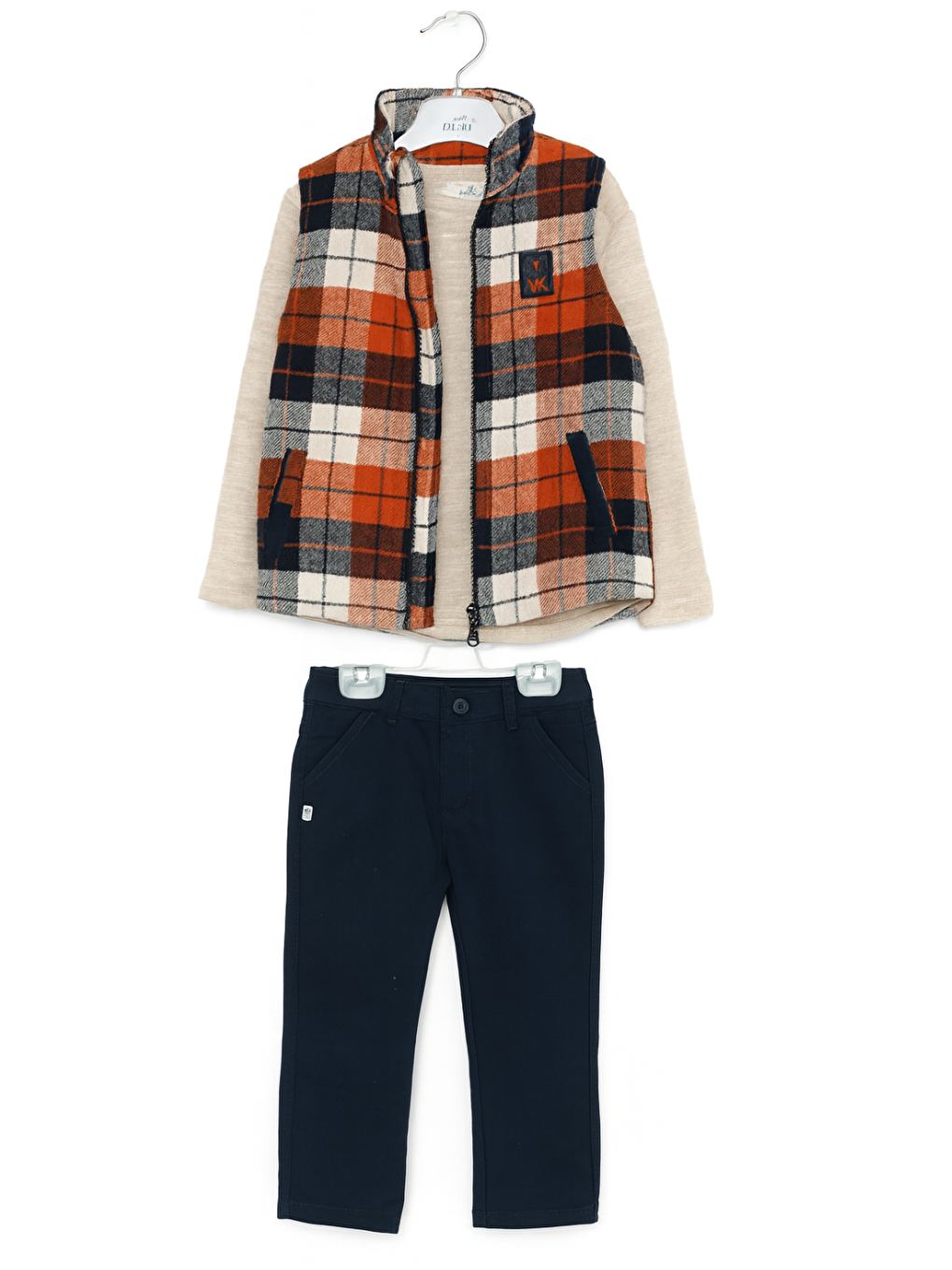 Bej 3'lü Takım Erkek Çocuk Yelek & Pantolon & Sweatshirt Takım-1