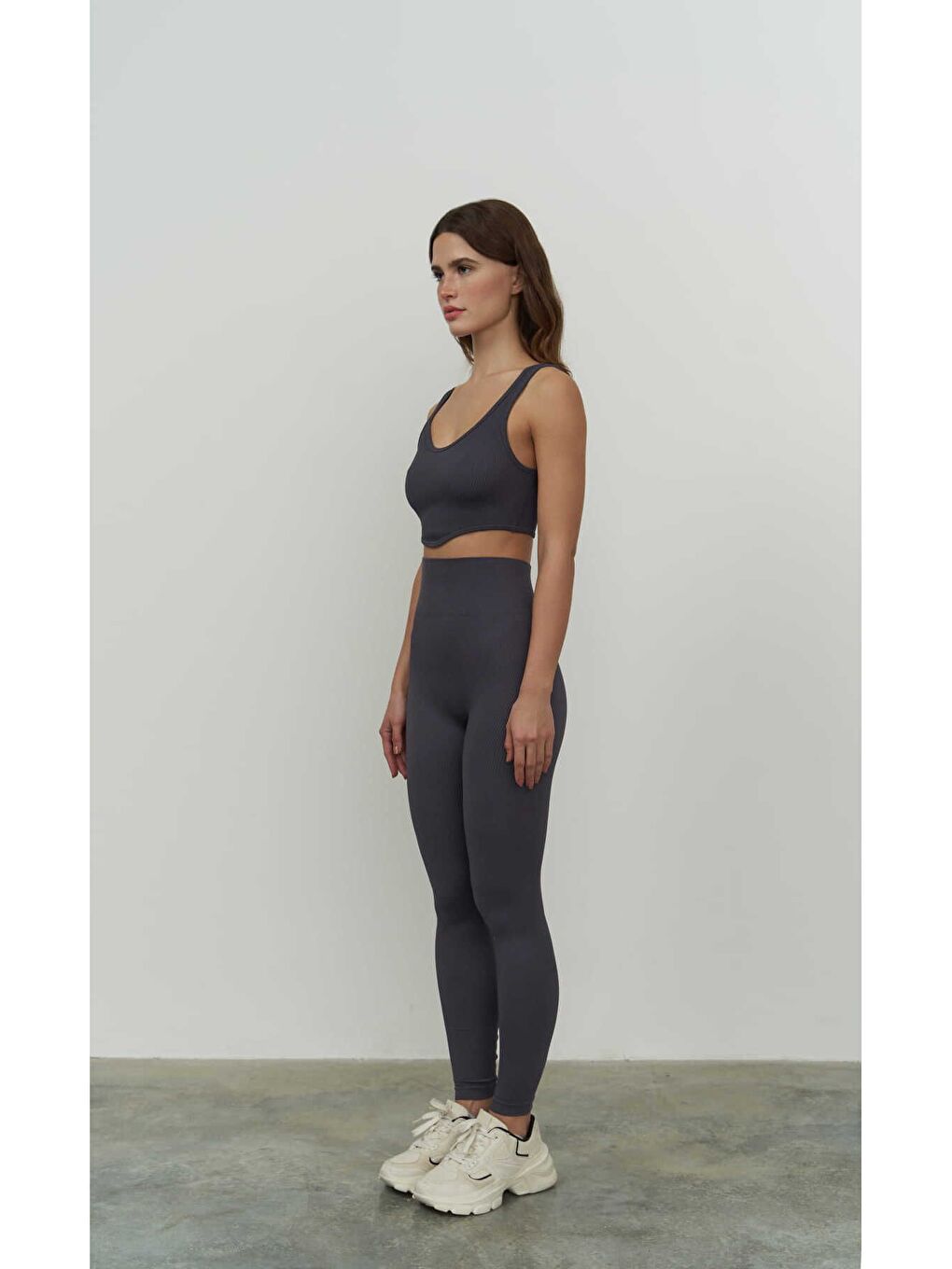 Mai Jade Antrasit Dikişsiz Fitilli Tayt-1