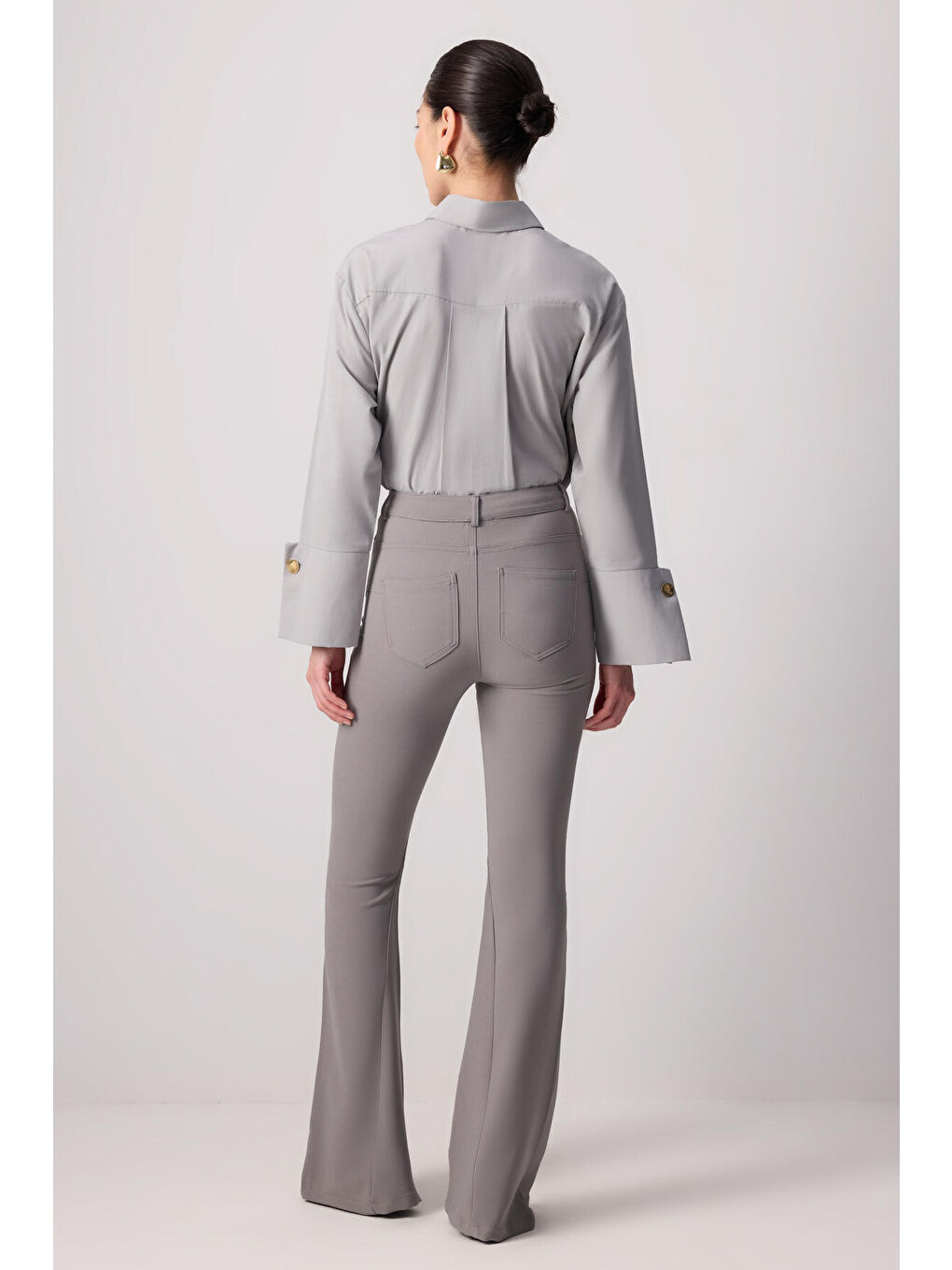 Gri İspanyol Paça Krep Pantolon-3