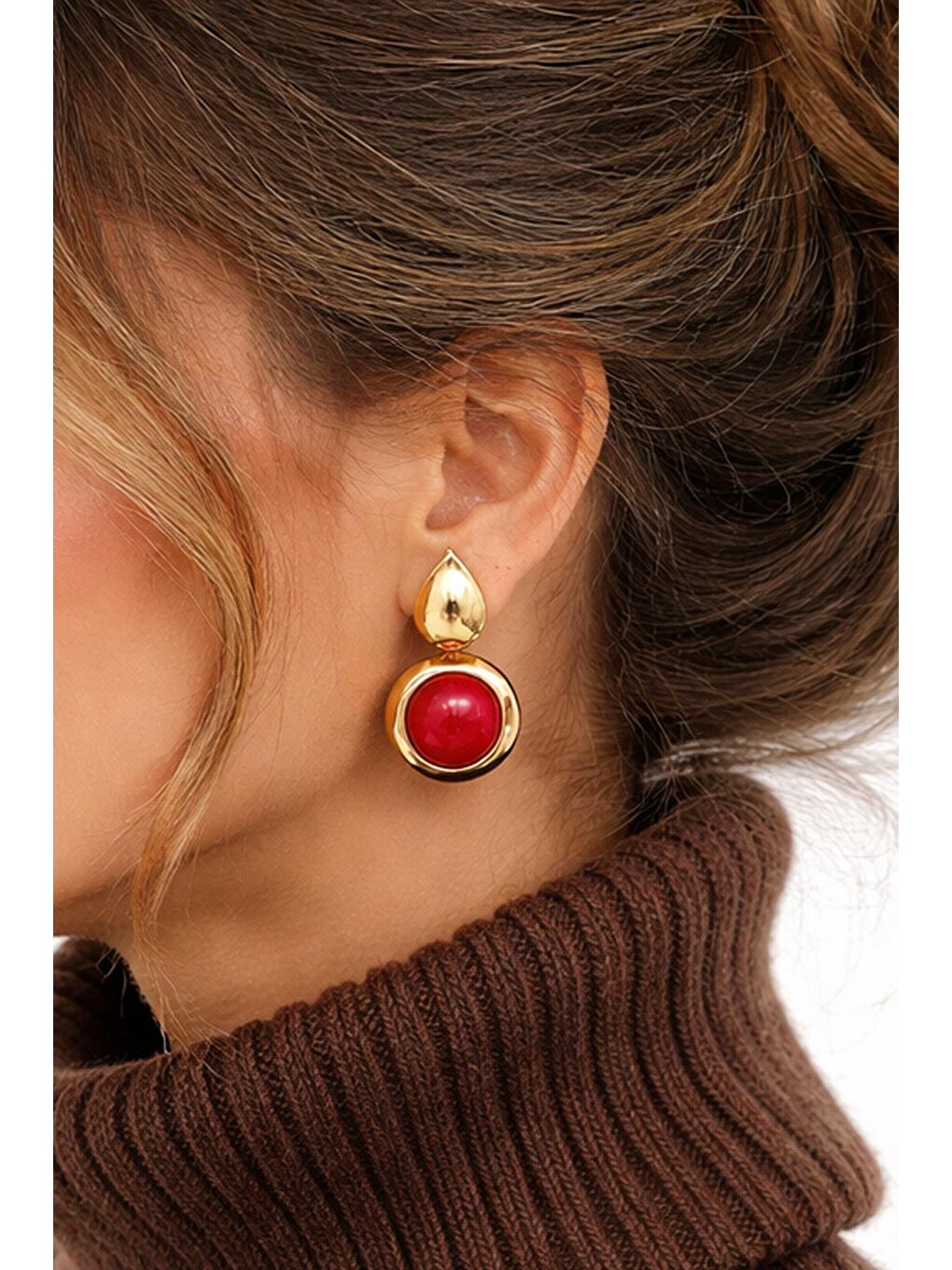 Pembe Ruby Glow Gold Küpe-3