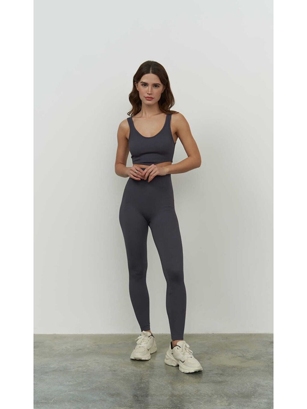 Mai Jade Antrasit Dikişsiz Fitilli Tayt-2