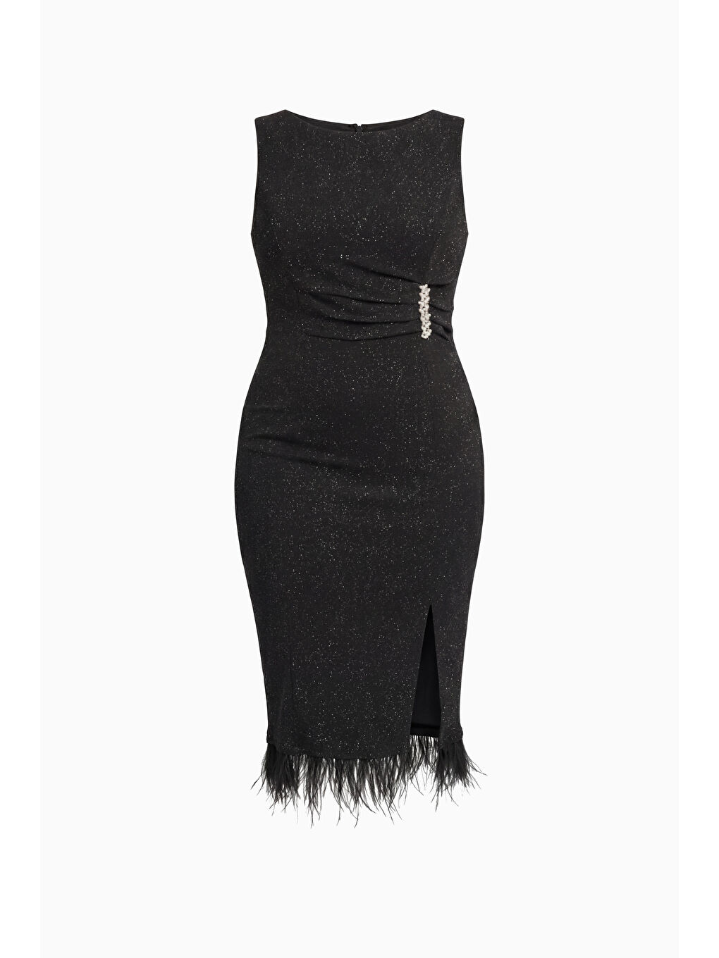 Kadın Siyah Bisiklet Yaka Taşlı Büyük Beden Abiye Elbise-5