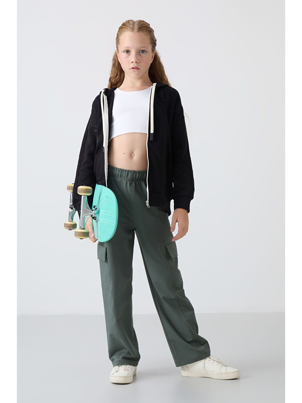 Fermuarlı Pamuklu 2li Paket Siyah-Gri Melanj Kız Çocuk Sweatshirt - 75149-1