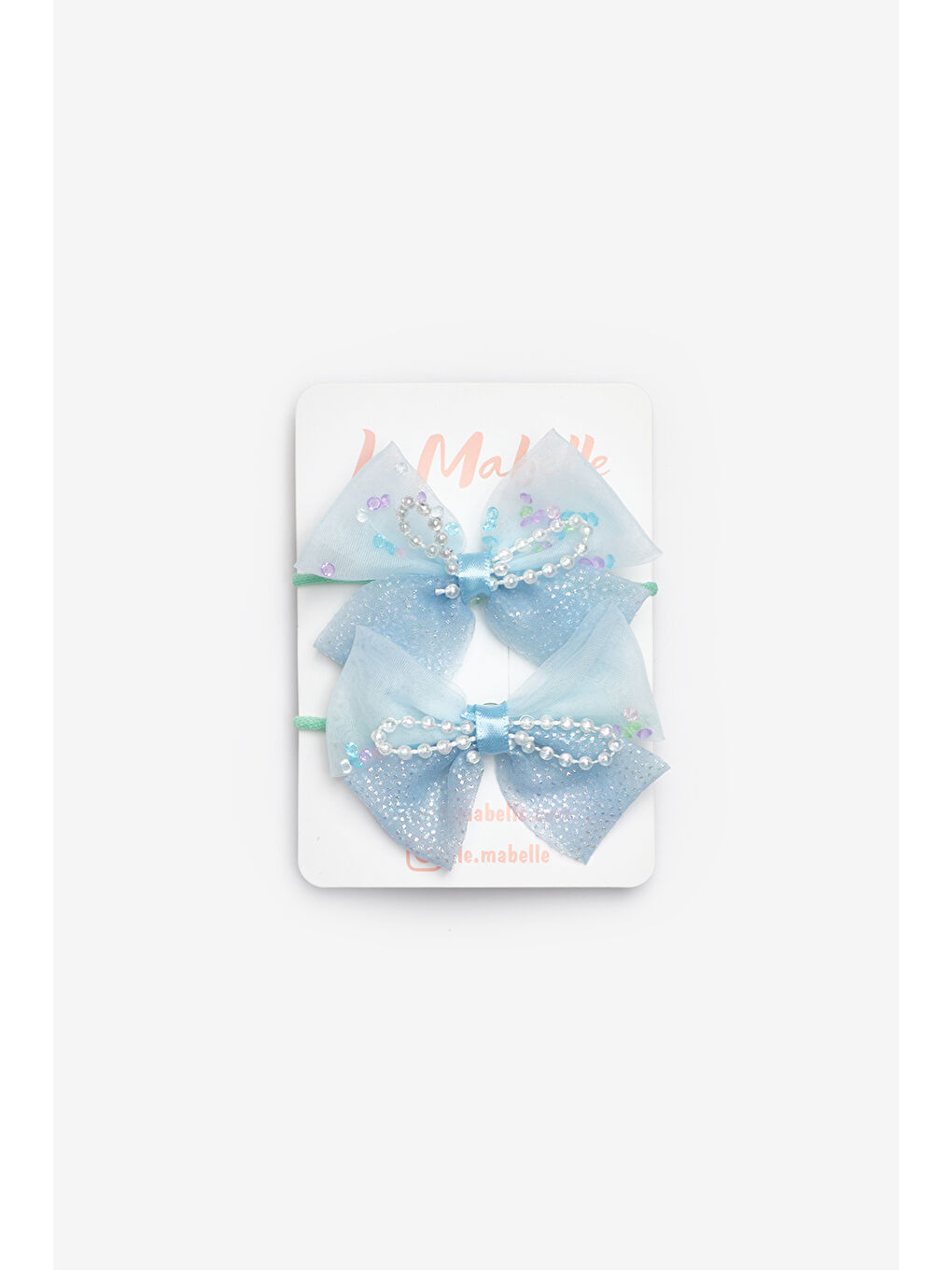 Mavi  İnci Detaylı Fiyonk İkili Lastik Toka