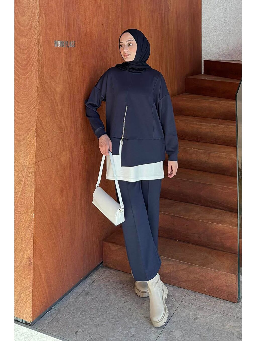 Fermuarlı Garnili Takım Lacivert