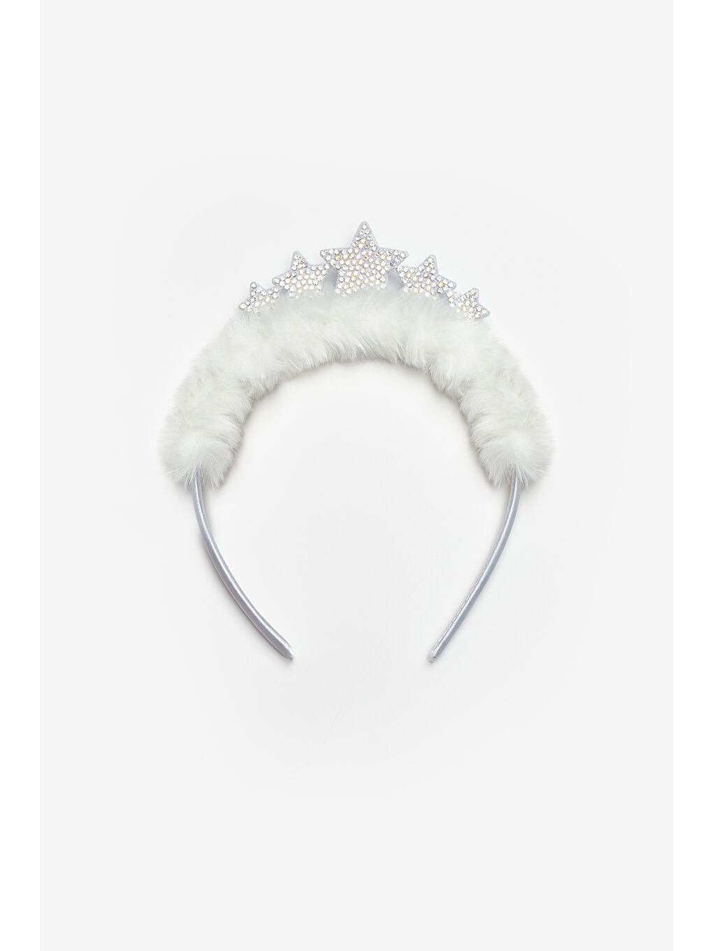 Beyaz  Tüylü Yıldız Figürlü Kız Çocuk Taç