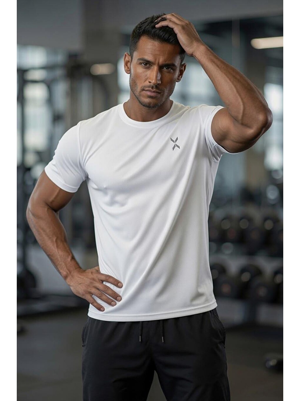 Beyaz Xylons Mikro Polyester Nefes Alabilen Hafif Perform Antrenman Sporcu Erkek Tshirt-1