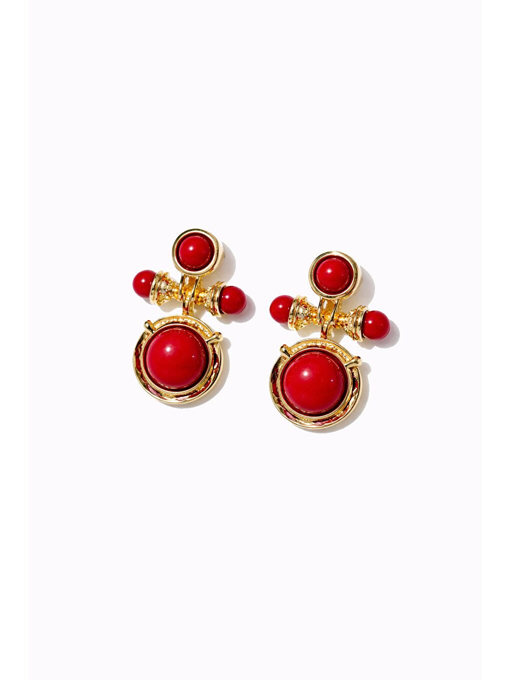 Kırmızı Antik Sarı Vintage Küpe-3