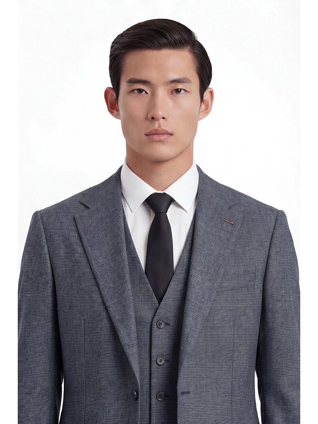 Gri Erkek Viskon Karışımlı 6 Drop Klasik Füme Yelekli Takım Elbise-1