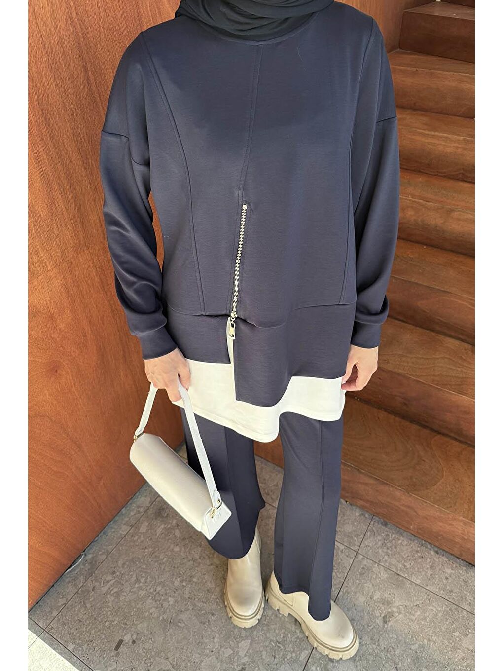 Fermuarlı Garnili Takım Lacivert-2