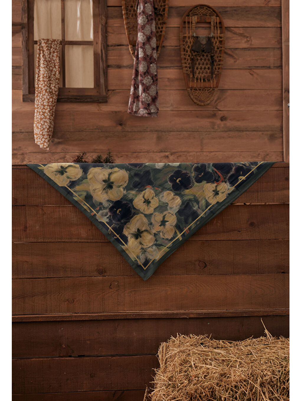 Roslyn Desen Pamuk İpek Eşarp Koyu Yeşil-2