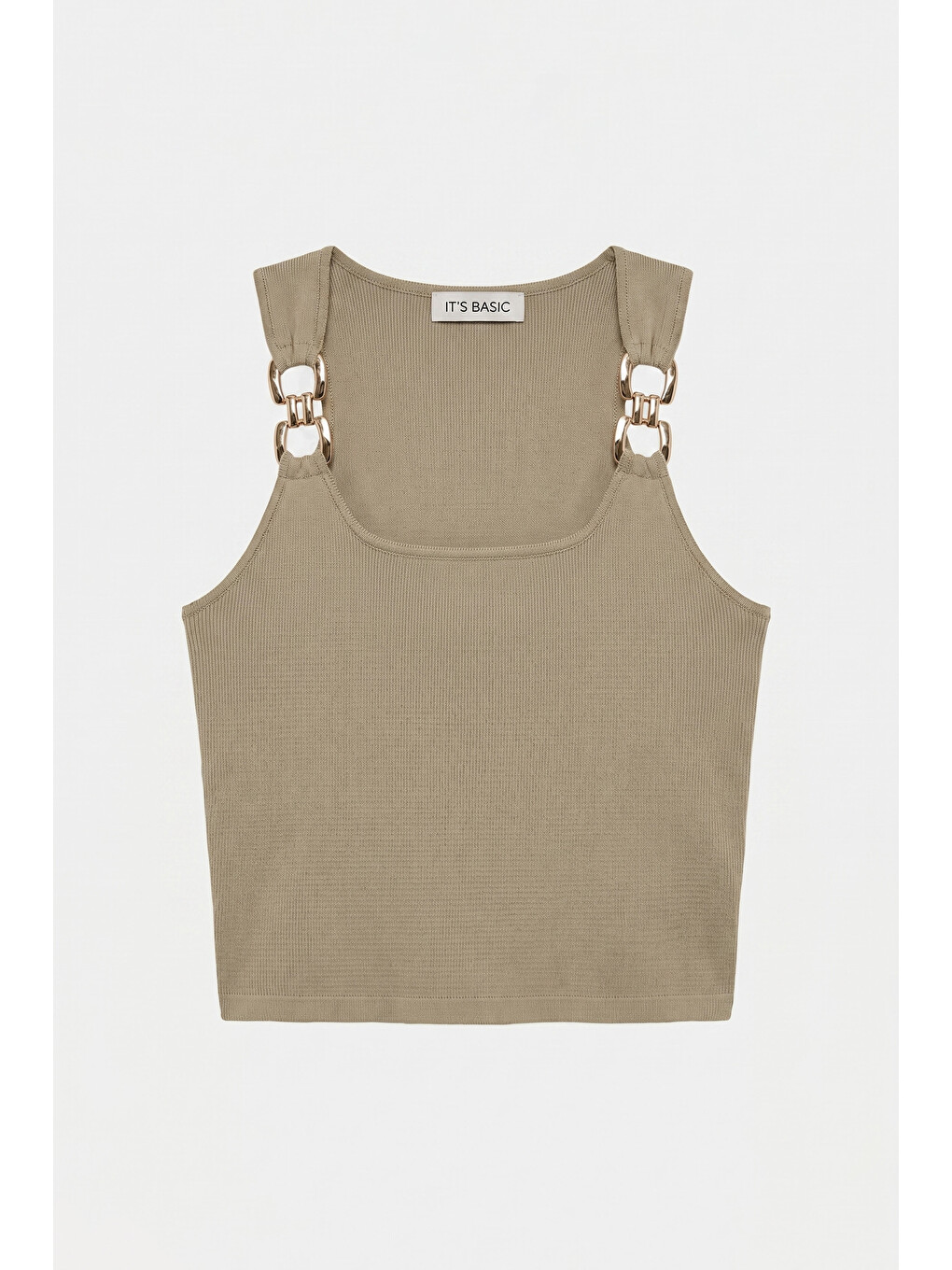Kadın Haki s6-106 Aksesuar Detaylı Crop Bluz