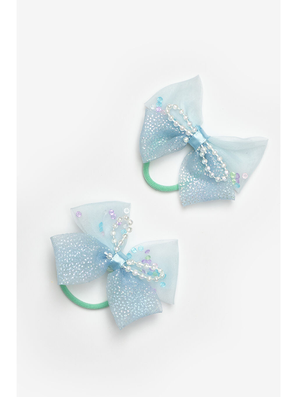 Mavi  İnci Detaylı Fiyonk İkili Lastik Toka-1