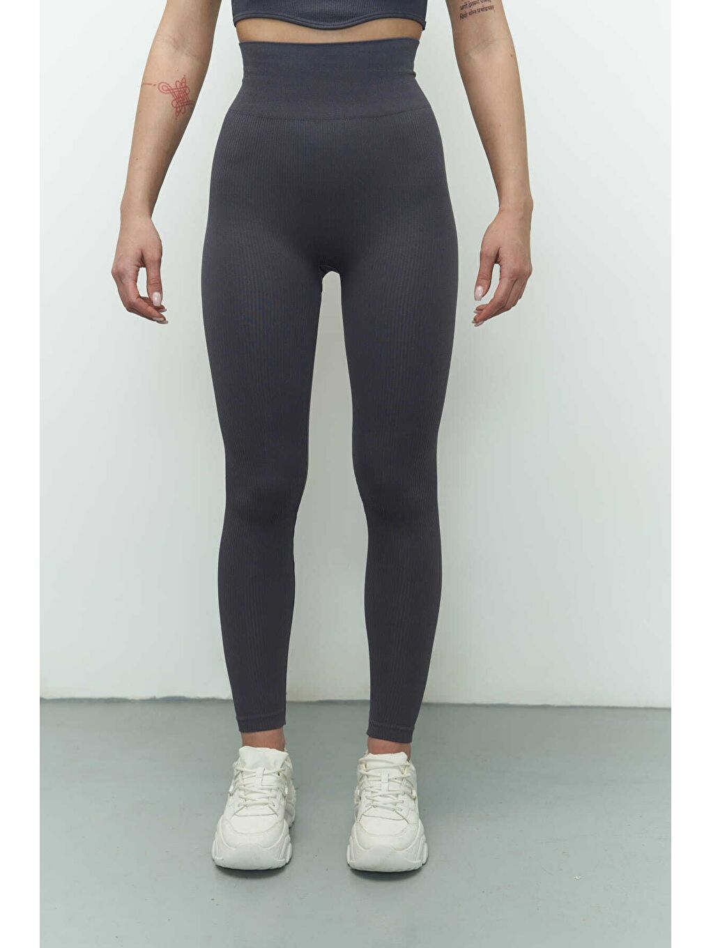 Mai Jade Antrasit Dikişsiz Fitilli Tayt-4