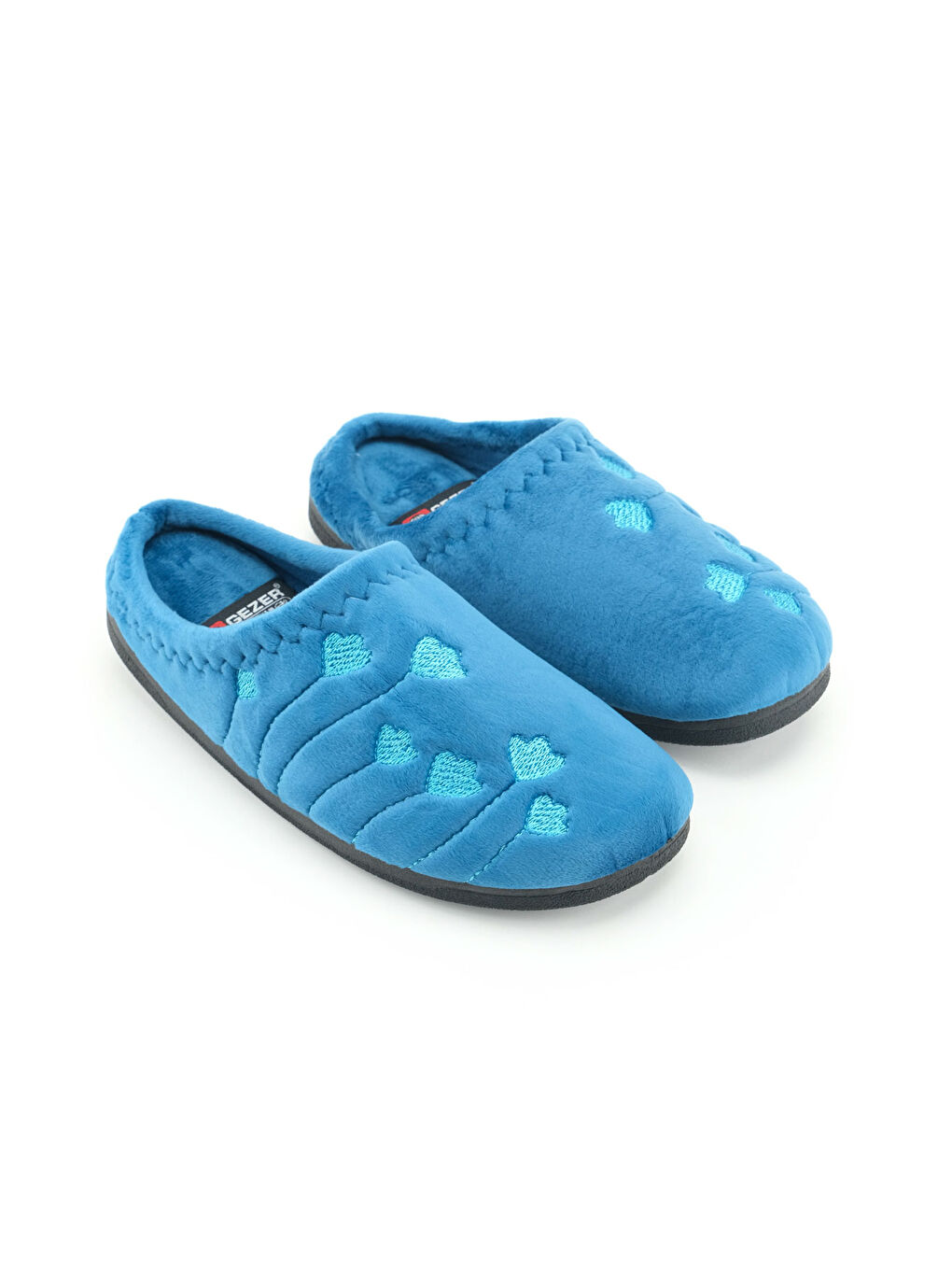 Mavi Kadın Kışlık PU Rahat Taban Nakışlı Tasarım Ev Bahçe Terlik-2
