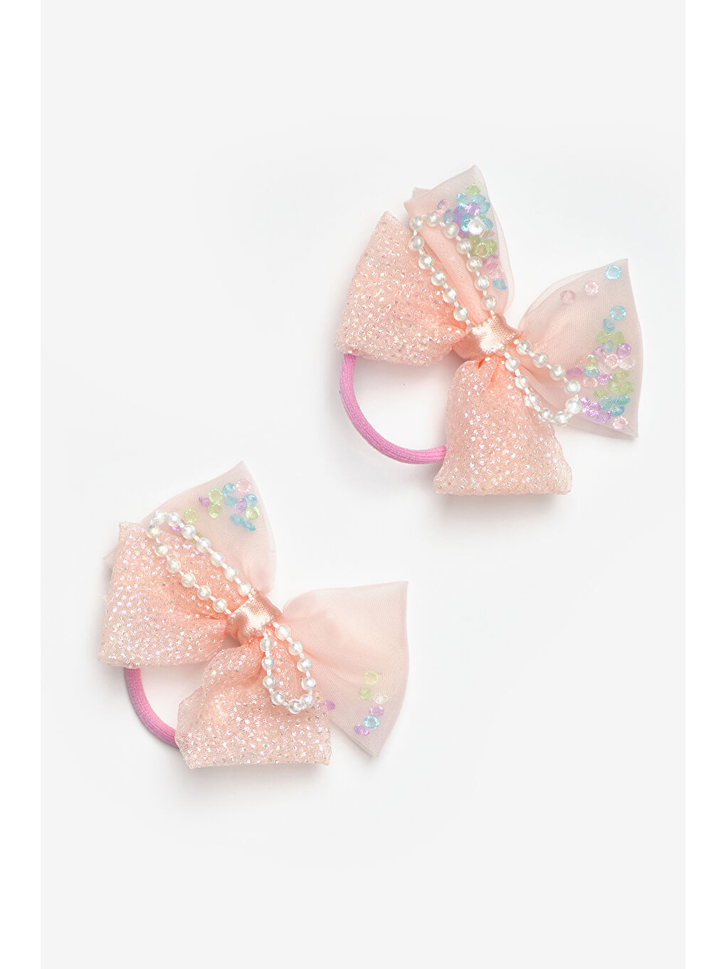 Turuncu Yavruağzı  İnci Detaylı Fiyonk İkili Lastik Toka-1