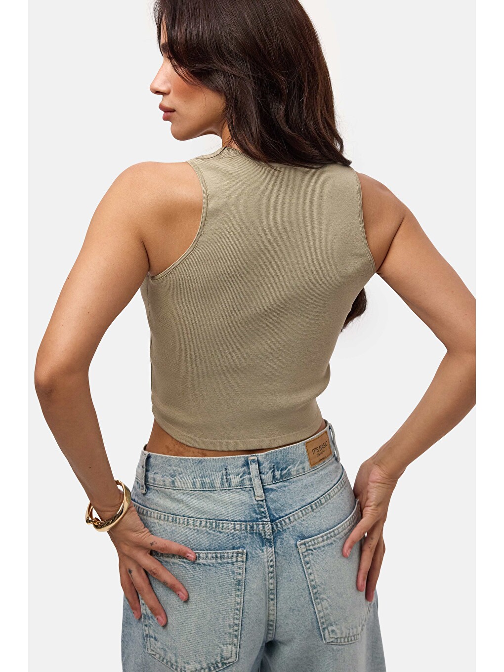 Kadın Haki s6-106 Aksesuar Detaylı Crop Bluz-4