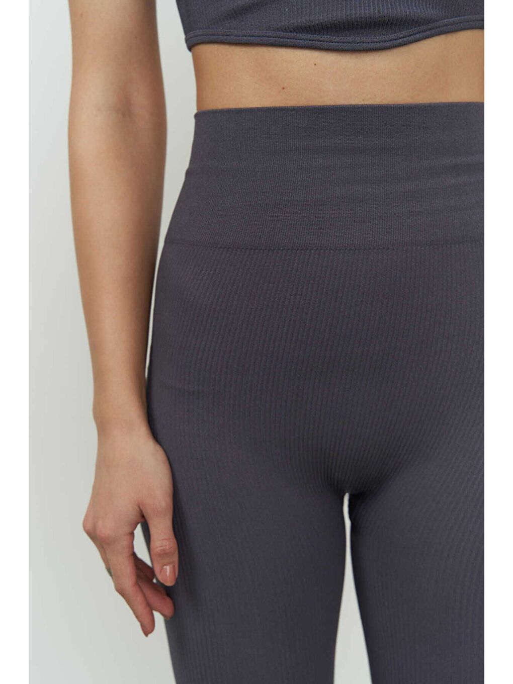 Mai Jade Antrasit Dikişsiz Fitilli Tayt-5