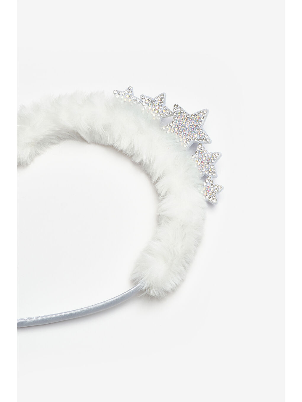 Beyaz  Tüylü Yıldız Figürlü Kız Çocuk Taç-1