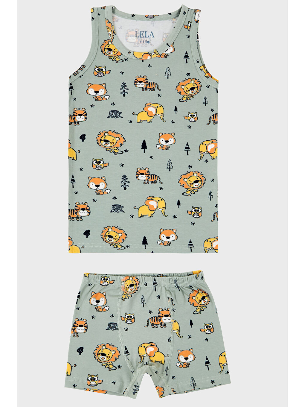 Haki Desenli Streç Pamuklu Bisiklet Yaka Atlet Boxer 2'li İç Giyim Erkek Çocuk Takım 6651010